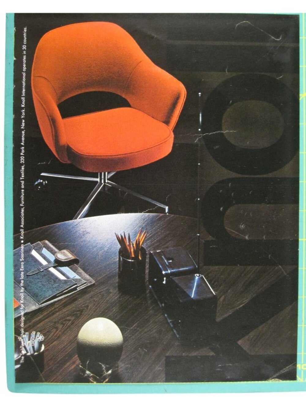 Print Ad Knoll Associates Orange Executive Chair Vintage 1969 MCM AD Office MOD